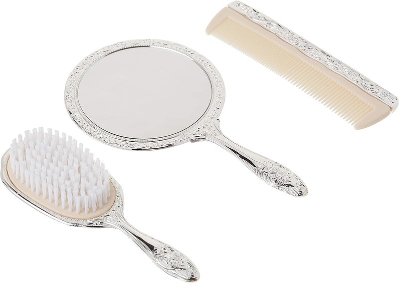 Kingsley 3-Piece Silver Chrome Vanity Set with Comb, Brush, and Mirror - Image 2
